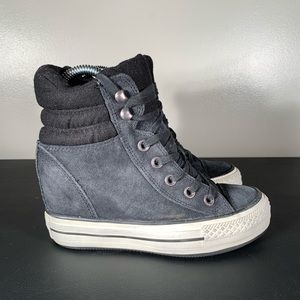 Converse High Top Wedge Black Suede Sneaker